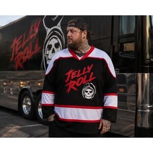 Official Jelly Roll Bubba #41 Reaper Head Hockey Jersey Men's M Black Red Tour